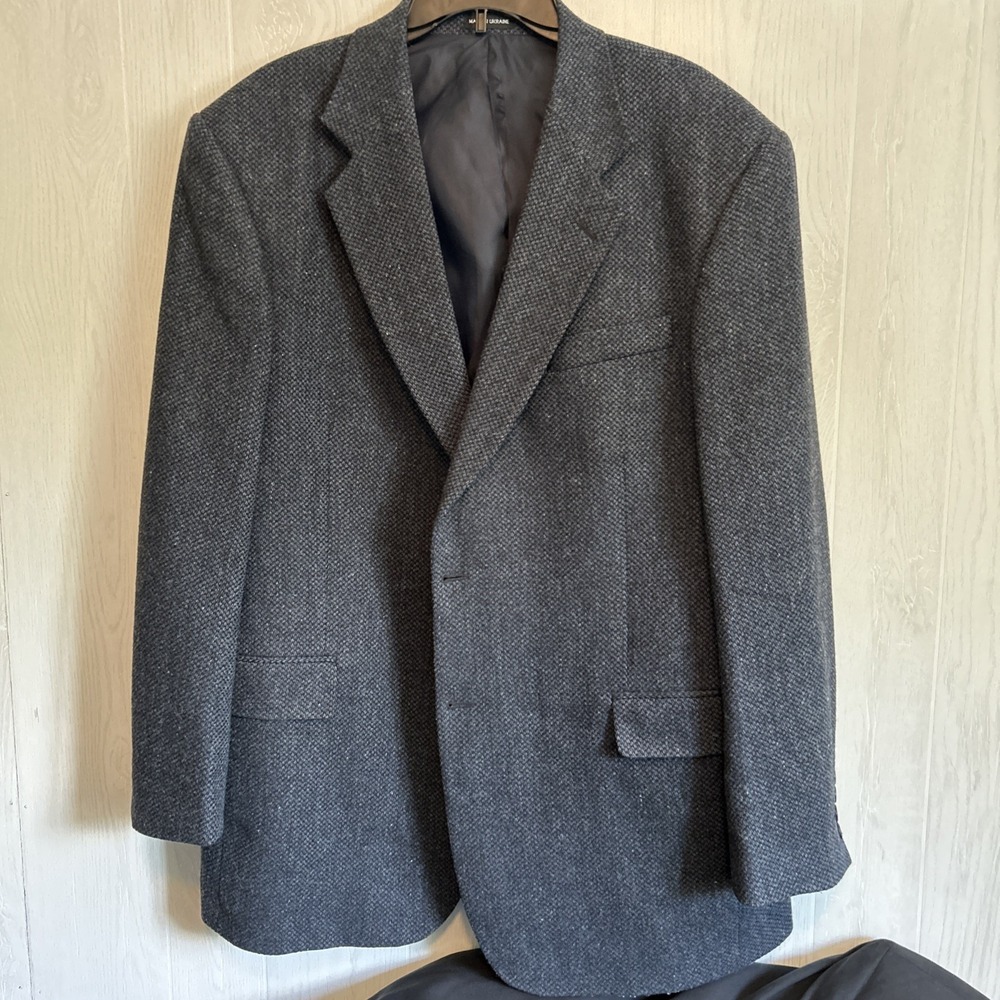 Lacrosse Men's 46L Wool Tweed Charcoal/ Navy Blazer Jacket